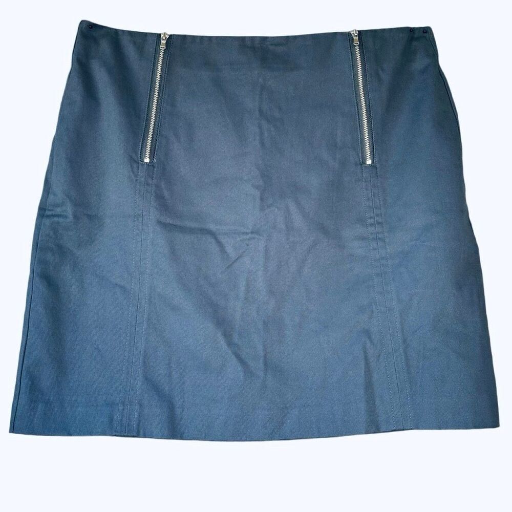 New LOFT Blue Grayish Field Gear Silver Zippers A-Line Slate Skirt Lined Size 14